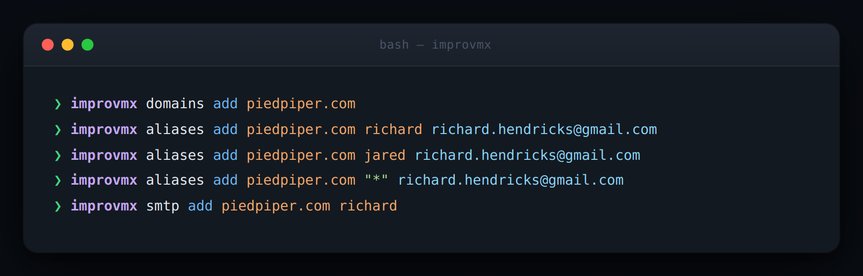ImprovMX CLI domain setup commands